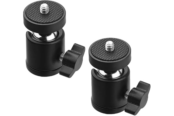 BROLAVIYA 2 Pack Ball Head, 360 Degree Aluminum Alloy Rotating Swivel Tripod Ball Head with 1/4" Screw Thread Head for Cameras, Camcorders, Smart Phone, Gopro, LED Video Light, Black