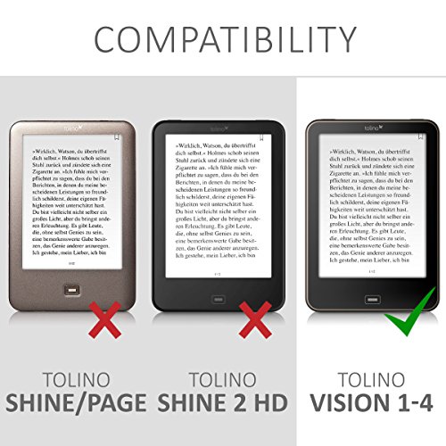 kwmobile Hülle für Tolino Vision 1 / 2 / 3 / 4 HD – Flipcover Case eReader Schutzhülle – Bookstyle Klapphülle Stoff Design Dunkelgrau - 6