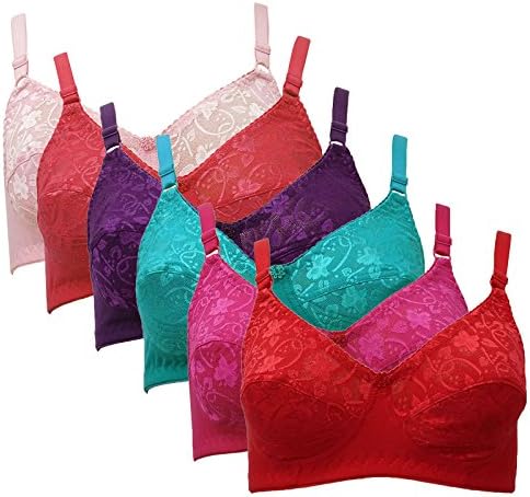 Body Tonic Women's Floral Cotton Nylon Non Padded Assorted Colour Bra - Pack of 6