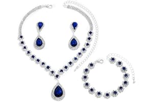 FDEETY Parure Gioielli Donna Elegante Semplice Set di Gioielli Sposa Ciondolo Gioielli da Sposa con Strass Grandi Collana Braccialetti Orecchini Set Regalo Gioielli