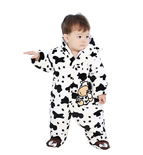 Arrowhunt Baby Cute Cow Outfits Warm Fleece Velvet Rompers Black 9-12M