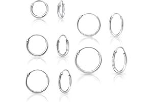 DTPsilver® 5 Paires - Boucle d'oreille Femme Argent - Creoles Or Femme - Lot Boucles d'oreilles Femme - Créoles - Creoles Femme - Creole Plaqué Or - Anneau Oreille - Diamètre: 8, 10, 12, 14, 16, 18 mm