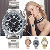Altsommer Buisiness Wasserdicht Uhr, Frauen Herren Sport Uhr, Edelstahlarmband Uhr mit Strass Römische Ziffern Zifferblatt Uhr,Analog Quarzuhr Männer Damen Uhr,24 cm Bandlänge (Silber)