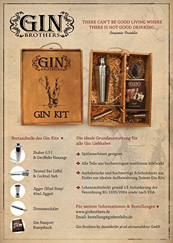 Der Geschenktipp für die Bar! Cocktail und Longdrink Set – Barzubehör aus Edelstahl in hochwertiger Echtholzkiste mit Cocktail- und Rezeptbuch – Für alle Gin Tonic Liebhaber – Made by Gin Brothers® - 7