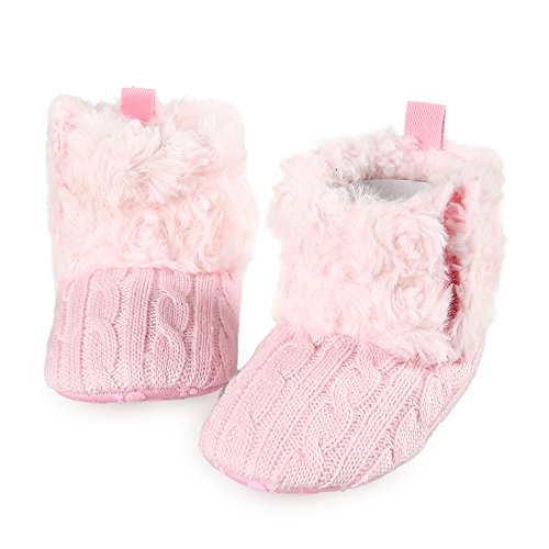 Arshiner Toddler Girls Fleece Woollen Fur Knitted Snow Boot (L(12-18mths), Pink(FBA))