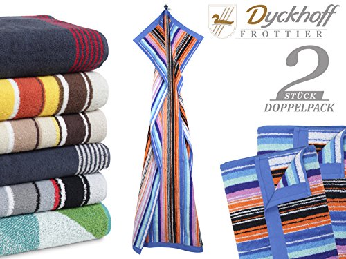 Preisvergleich Produktbild Dyckhoff Doppelpack - Sauna- und Wellnesstuch unterschiedliche Dessins und Farbkombinationen - Gewebte Motive - ca. 80 x 200 cm, Streifen Bunt