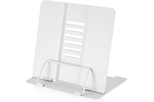 BNNRJIA Podstawka na książki metalowa, stojak do książek 6-stopniowo regulowany, podstawa do książek metalowa na kuchnię, szkołę, podręczniki, dokumenty, dokumentacja, nuty - biały.