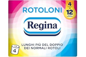 Regina Rotoloni - 4 Maxi Rotoli di Carta Igienica, 500 Fogli a 2 Veli, Lunghi Più del Doppio dei Normali Rotoli, Confezione 50% in Plastica Riciclata, Carta 100% Certificata FSC