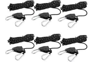 GBACHOOSE 6 Pcs Reflective Tent Guy Ropes with Pulley, 5M Tent Guide Rope Tensioners with Aluminum Adjuster, 4mm Heavy Duty Ratchet Ropes for Outdoor Camping Hiking Awning Tents (Black)