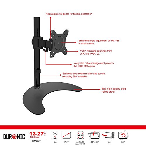Duronic DM25D1 Monitor-Standfuß für einen LCD /LED Computer Bildschirm / Fernsehgerät mit Neig, Schwenk und Rotierfunktion - 3