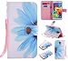 Produktbild Nancen Samsung Galaxy S5 / I9600 SM-G900F (5,1 Zoll) Hülle / Handyhülle, Painted Blume PU Leder Tasche Schutzhülle Case Lederhülle Flip Cover mit Standfunktion, zwei Kartenfächer und Eine Brieftasche Etui [Blaue Blumen]