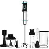 Cecotec Power TitanBlack 1200 XL PerfectCream&amp;Crush Hand Blender, 1200 W, 4 Blade Blades, XL Foot, Splash Guard, Includes Cho