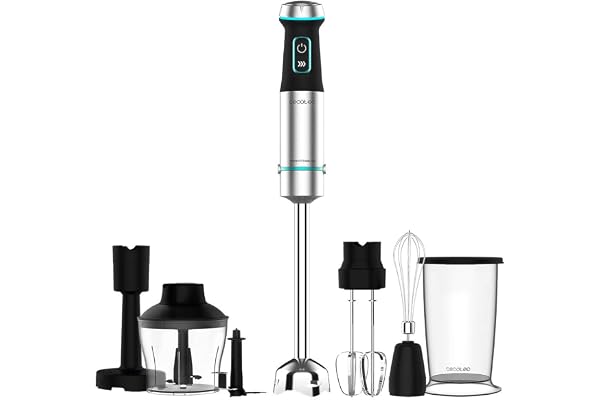Cecotec Mixeur plongeant Power TitanBlack 1200 XL PerfectCream & Crush.1200 W, Lames à 4 lames, Pied XL, Capot anti-éclaboussures, Comprend hachoir avec lame, fouet et presse-purée