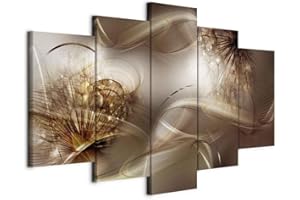 murando - Tableau décoratif abstrait 150x75 cm - Impression sur toile colorée - Décoration murale pour salon et chambre - Marron gris beige blanc - Abstraction délicate de pissenlit a-A-10190-b-a