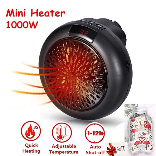 Mini Heater Estufa Eléctrica Portátil de Bajo Consumo 1000 W con Enchufe Eléctrico, Ajustable de 15 a 32 °, Ideal para Hogar Oficina BañO (Negro)