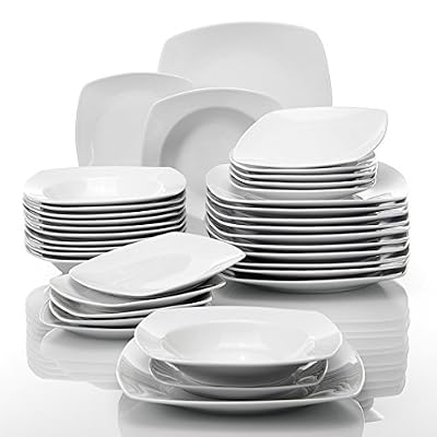 Malacasa, Série Julia, 36pcs Assiettes Vaisselle Service de Table en Porcelaine 12 Assiette Plate, 12 Assiette à Dessert, 12 Assiettes Creuses pour 12 Personne