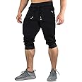 FASKUNOIE Men's Cotton Casual Shorts 3/4 Jogger Capri Pants Breathable Below Knee Short Pants with Three Pockets