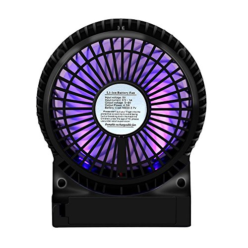 efluky 4.5 Zoll Mini USB aufladbare Fan 3 Geschwindigkeiten mit LED-Licht Beweglicher Tischventilator Kühlventilator Tischventilator -Laptop-Fan für Heim und Büro, Innen- und Außenbereich (schwarz) - 4