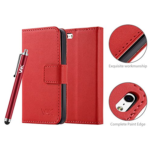 iPhone 5 / 5S / SE - New Flip Wallet Book [Stand View] Premium Leather Case Cover For Apple iPhone 5 / 5S /SE+ Screen Protector With Microfibre Polishing Cloth By Panaaz (Red)