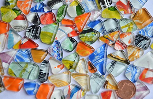Glasmosaiksteine softglas unregelmäßig mit Muster bunt, 100g ca.60St