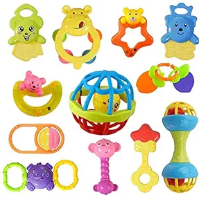 VIBGYOR PRODUCTS Non Toxic Rattles Multicolour and 3 Teethers Toys Set for Kids