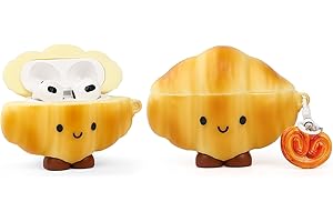 Hülle für AirPods 3rd Erzeugung Ohrhörer(2021), XMBYGY Silikon Niedlich Cartoon Fall Schutz Stoßfeste Abdeckungen mit Schlüsselbund für AirPods 3 (Croissant)