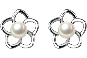 Reffeer Solid 925 Sterling Silver Small Pearl Flower Earrings Studs for Women Earrings Unique Petite Flower Studs Earrings