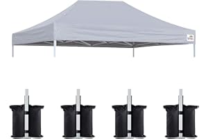 Eurmax USA Pop Up Canopy Replacement Canopy Tent Top Cover, Instant Ez Canopy Top Cover ONLY, Choose 30 Colors,Bonus 4PC Pack Canopy Weight Bag (10x15, Grey)