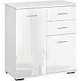 HOMCOM Modern High Gloss Sideboard Storage Cabinet Table Chest of Drawers for Bedroom Living Room Storage Furniture, White