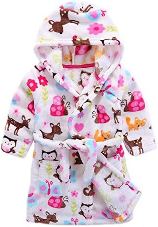 XINNE Boys Girls Hooded Dressing Gown Soft Flannel Bathrobe Pajamas Unisex Toddlers Kids Nightgown Sleepwear