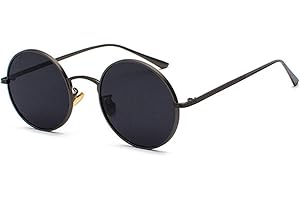 Inlefen Lunettes de soleil Hommes Femmes Rétro Vintage Cercle Style Lunettes de Soleil Couleur Métal Cadre Lunettes Lunettes