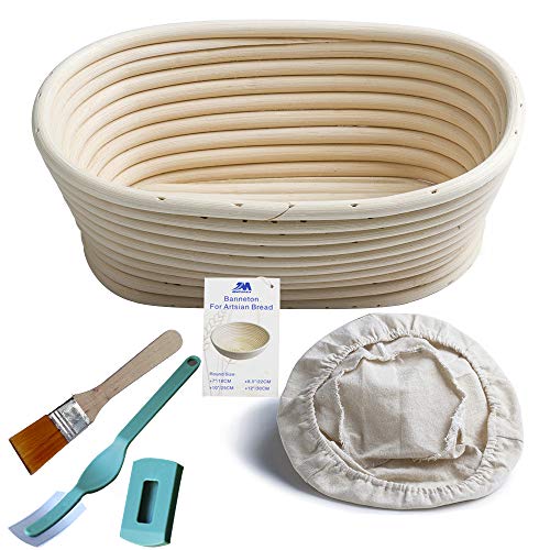 M JINGMEI Banneton Pruebas Cesta 8" Oval Banneton Brotform Cuenco de ratán para 21cm Masa de Pan y Cepillo [Libre] Borradores de Aumento(hasta 400g)+Liner +Lame de Baker o Grignette