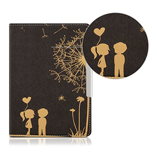 kwmobile Hülle für Tolino Vision 1 / 2 / 3 / 4 HD – Flipcover Case eReader Schutzhülle – Bookstyle Klapphülle Pusteblume Love Design Gold Schwarz - 6