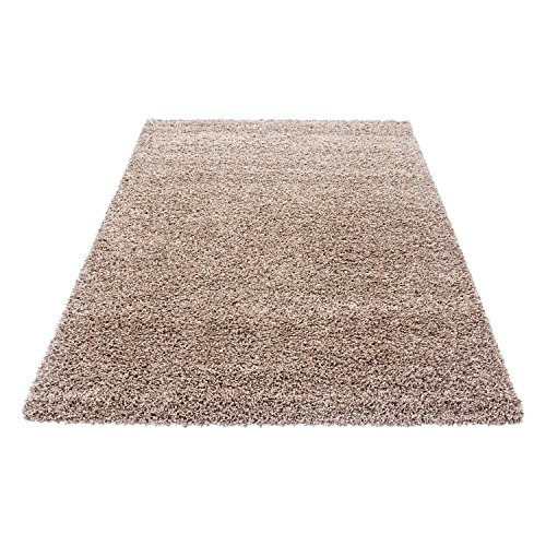 Shaggy Teppiche für Wohnzimmer, Esszimmer oder Gästezimmer mit verschiedenen Farben wie Anthrazit, Beige, Braun, Creme, Grün, Grau, Hellgrau, Lila, Rot, Mocca, Türkis, Taupe, Terra Navy mit 3 cm Florhöhe 1500, Maße:80×150 cm, Farbe:Beige - 4