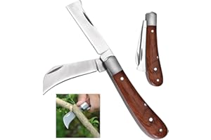 Zebbyee Coltello da Innesto, Doppio Bordo Coltello Innesto, Pieghevole Coltello per Innesti, Acciaio Inossidabile Coltello per Innesto, Roncola Pieghevole per Innesti, Diserbo, Riparazione