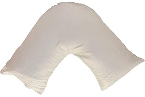 ARLINENS Luxury duck feather & Down Orthopaedic V Shaped Pillow With Free Satin Stripe Pillowcase in 4 Colours For Back Neck Support Ideal Nursing & Maternity Anti allergic (white)