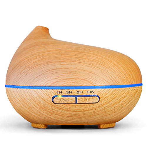 Aroma Diffuser, MaxTronic 300ML Ultraschall Öl Diffusor Holzmaserung Luftbefeuchter Duftzerstäuber Humidifier Aromatherapie Diffusors mit 7 Licht Farben LED, Automatische Ausschaltung und 4 Zeitsteuerung für Babies Kinderzimmer Haus, Wohnzimmer, Schlafzimmer, Büro, Yoga, Spa, Raum