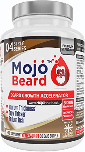 MOJOTM BEARD - Beard Growth Supplement Mens Vitamins Pills Tablets Formula Treatment Capsules Accelerator | Men Natural Hair Serum Shampoo Oil Treatment Cream Essence Products + MONEY BACK GUARANTEE