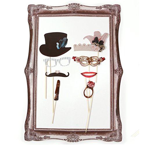 42tlg. Bilderrahmen Hochzeit Party Fotorequisiten Fotoautomaten Photo Booth Props Schnurrbart Maske Foto Verkleidung Gästebuch Partymitbring - 2