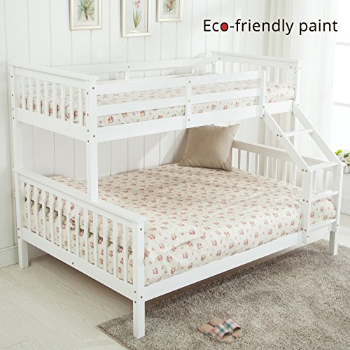 mecor White Bunk Beds Triple Sleeper Bed Wooden Frame 3FT Top 4FT6 Base Furniture for Childrens Adults