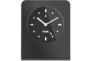 Punkt. AC02 Table Clock with Alarm Function, Analogue, Japanese Quartz Movement Aluminium body, Glass Frame, Design by Jasper Morrison, Made in Japan - Black