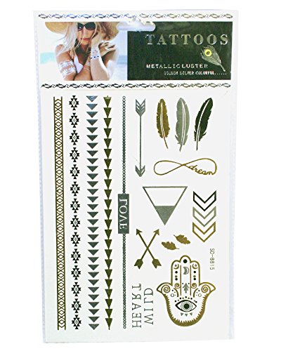 Metallic Gold and Silver Tattoo Transfers - HAMSA EYE and other Patterns
