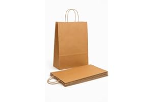 masquepack - Bolsas de Papel Kraft con Asa Rizada, Disponible en Marrón y Blanco, Varios Tamaños, para Tiendas y Eventos (Kraft Marrón, 32x12x40 cm - Pack 10 Unidades)