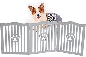 Trimate, Pet Gate, Wooden Free Standing Dog Gate for Small dogs and Cats. Great Folding Fence for Doorways, Halls, Stairs. Grey