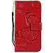 Produktbild DENDICO Galaxy S5 Hülle, PU Leder Handyhülle mit Standfunktion und Kartenfach, Schmetterling Muster Magnetverschluss Flip Brieftasche Etui TPU Schutzhülle für Samsung Galaxy S5 - Rouge