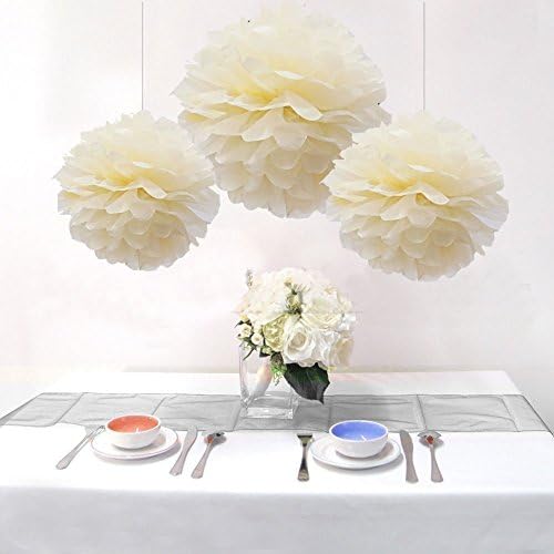 Pack of 15PCS Mixed Sizes Beige Cream Ivory Tissue Paper Flower Pom Poms Wedding Birthday Party Nursery Decoration - Two Different Sizes: 9 * 14" and 6*10"