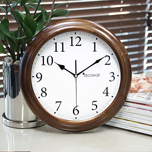 Decowall DSH-W32BS Nicht Tickende Stille Holz Wanduhr Modern für Wohnzimmer Küche Büro (Braun, 32cm) - 4