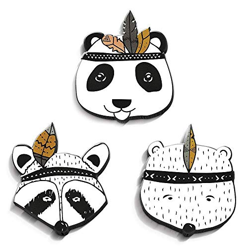 Preisvergleich Produktbild (M12) Kinderzimmer, Kinderposter, Babyzimmer Bilder, Baby Bilder, Dekoration, 3D-Wanddekoration, Wandfiguren, Wandtattoo, Babyzimmer, Indianer 10mm Kunststoff 3er-Set (schwarz-weiß, 16x18cm)