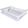 SAFRI White Large Plastic Dish Drainer Plate Drying Rack and Cutlery Rack dish dryer rack with Drip Tray (White Plate Rack)