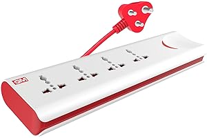 GM 3060 E-Book 4 + 1 Power Strip Red & White Color 250 Volts with Master Switch, Indicator, Safety Shutter & 4 International 